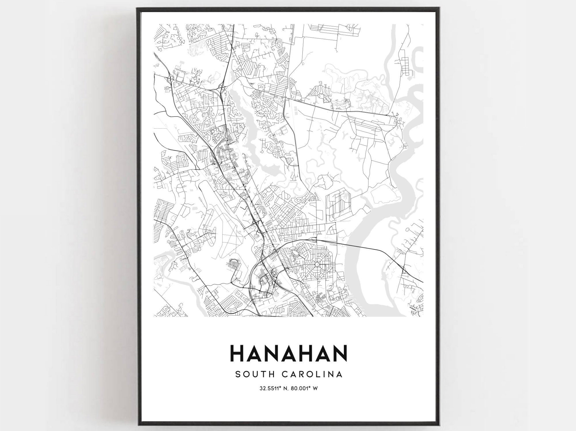 Hanahan Map Print Hanahan Map Poster Wall Art Sc City Map Etsy