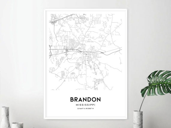 Brandon Map Print Brandon Map Poster Wall Art Ms City Map - Etsy