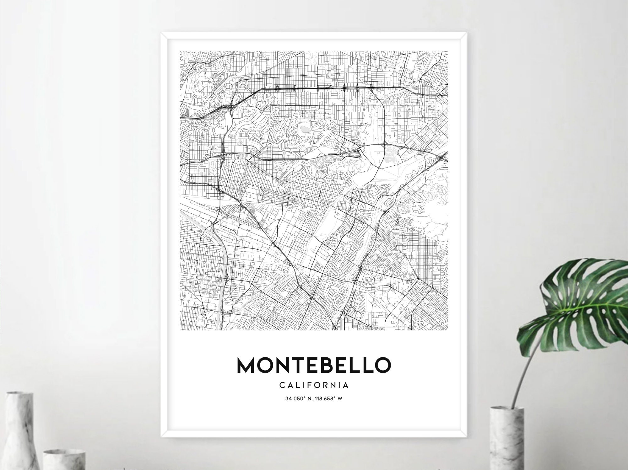 Montebello Map Print, Montebello Map Poster Wall Art, Ca City Map