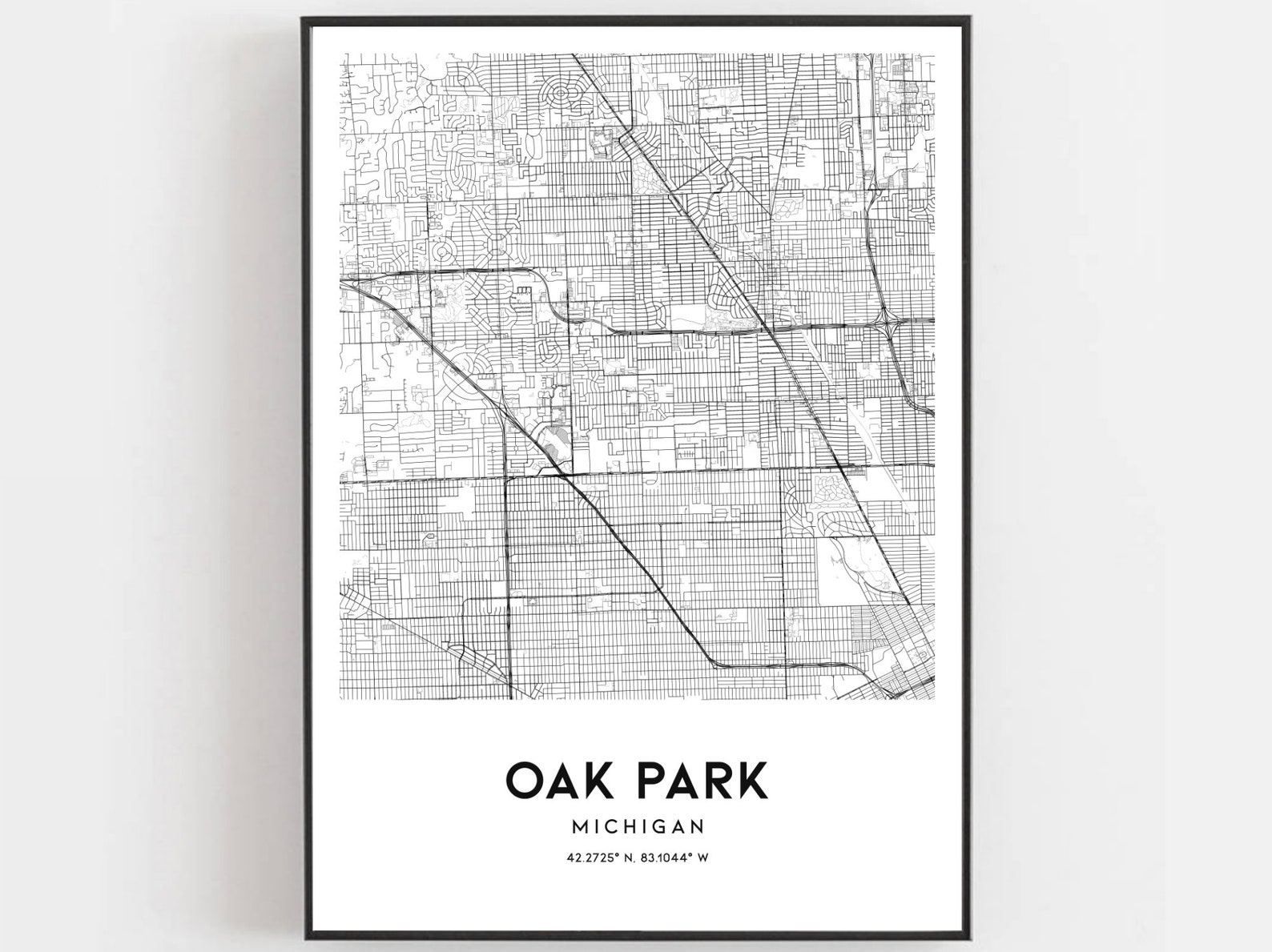 Oak Park Map Print Oak Park Map Poster Wall Art Mi City Etsy
