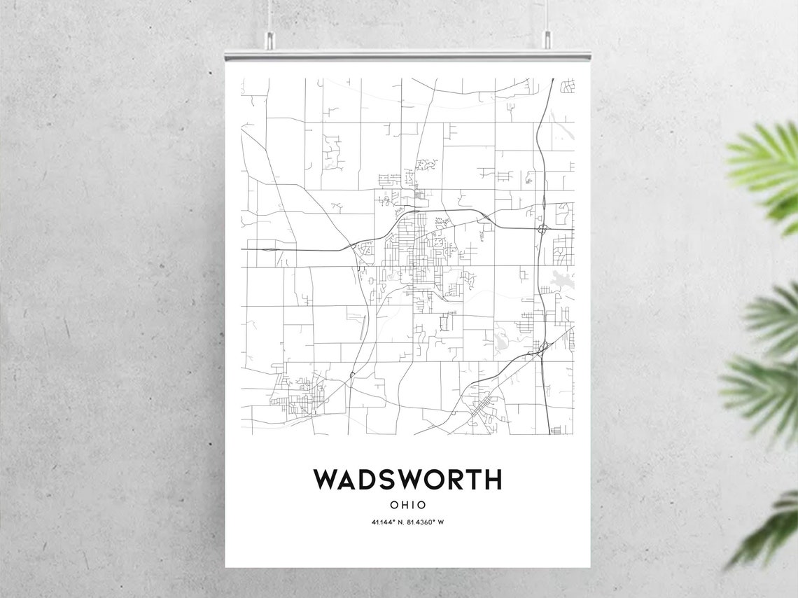 Wadsworth Map Print Wadsworth Map Poster Wall Art Oh City Etsy