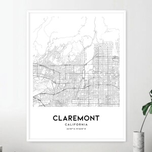 Claremont Map Print, Claremont Map Poster Wall Art, Ca City Map, California Print Street Map ...