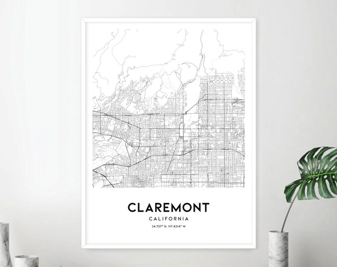 Claremont Map Print, Claremont Map Poster Wall Art, Ca City Map, California Print Street Map ...