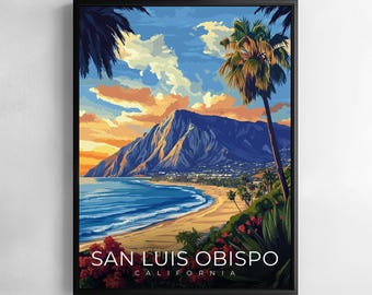 San Luis Obispo California Print Travel Wall Art Cityscape Hills Architecture Illustration Poster