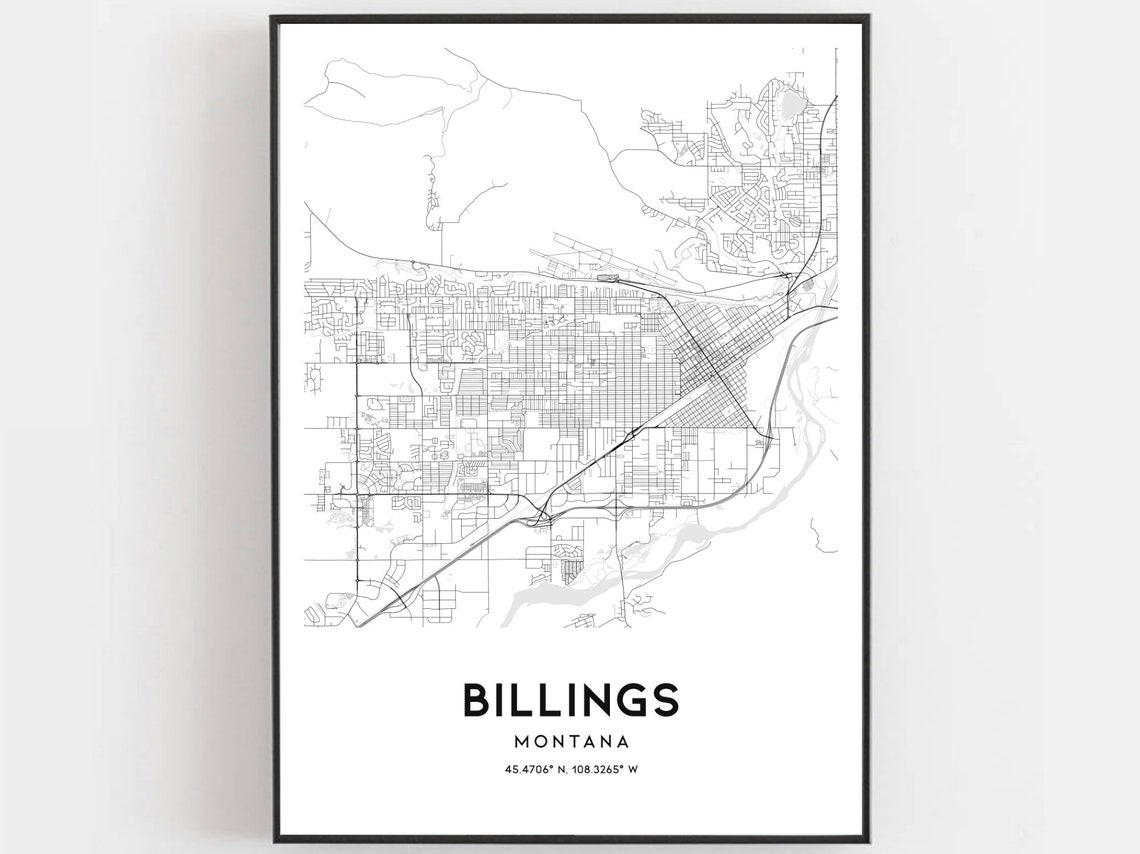 Billings Map Print Billings Map Poster Wall Art Mt City Map | Etsy