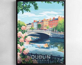 Dublin Ireland Print Travel Wall Art Cityscape Illustration Poster