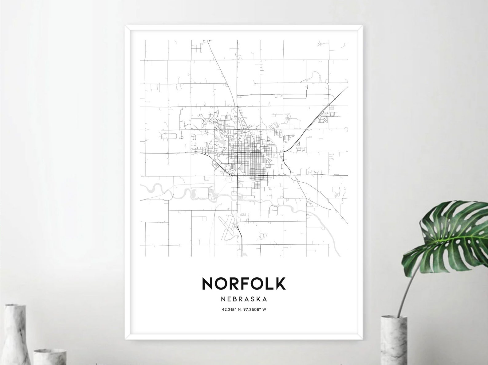 Norfolk Map Print, Norfolk Map Poster Wall Art, Ne City Map, Nebraska