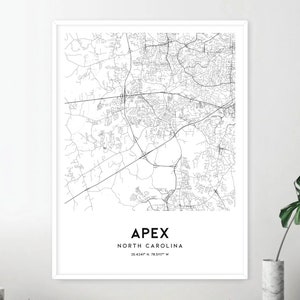 Apex Map Print, Apex Map Poster Wall Art, Nc  City Map, North Carolina Print Street Map Decor, Road Map Gift, D1452