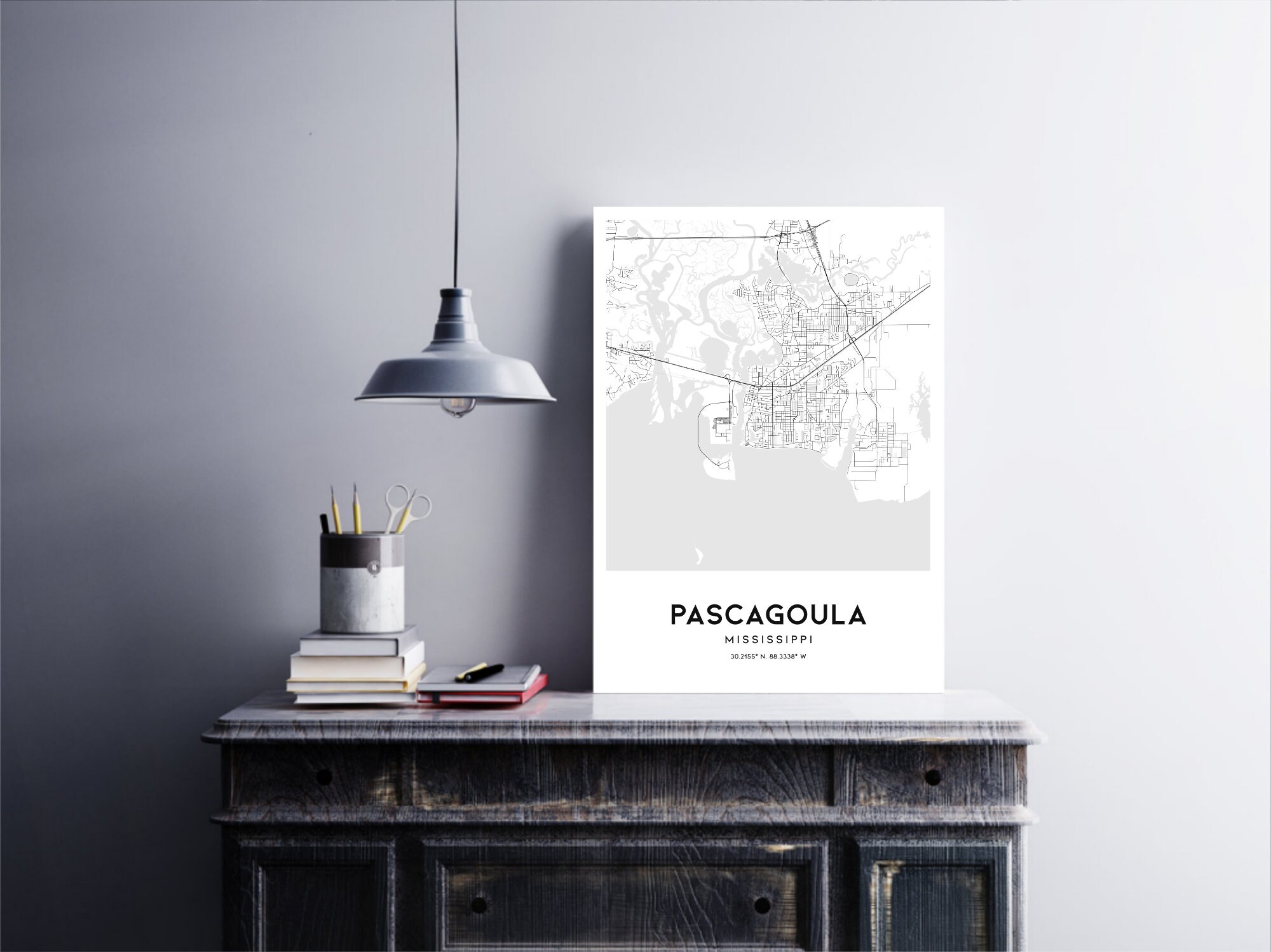 Pascagoula Map Print Pascagoula Map Poster Wall Art Ms City Etsy
