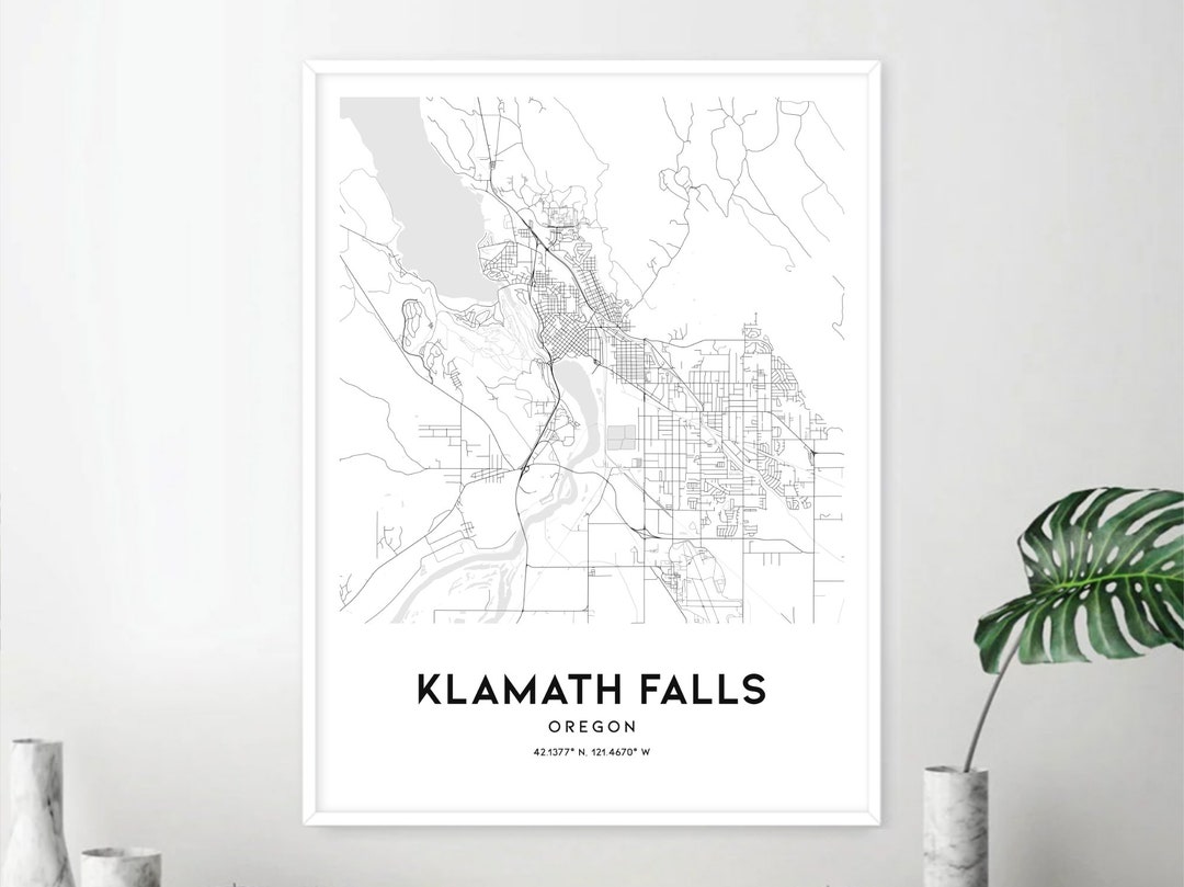 Klamath Falls Map Print, Klamath Falls Map Poster Wall Art, or City Map, Oregon Print Street Map