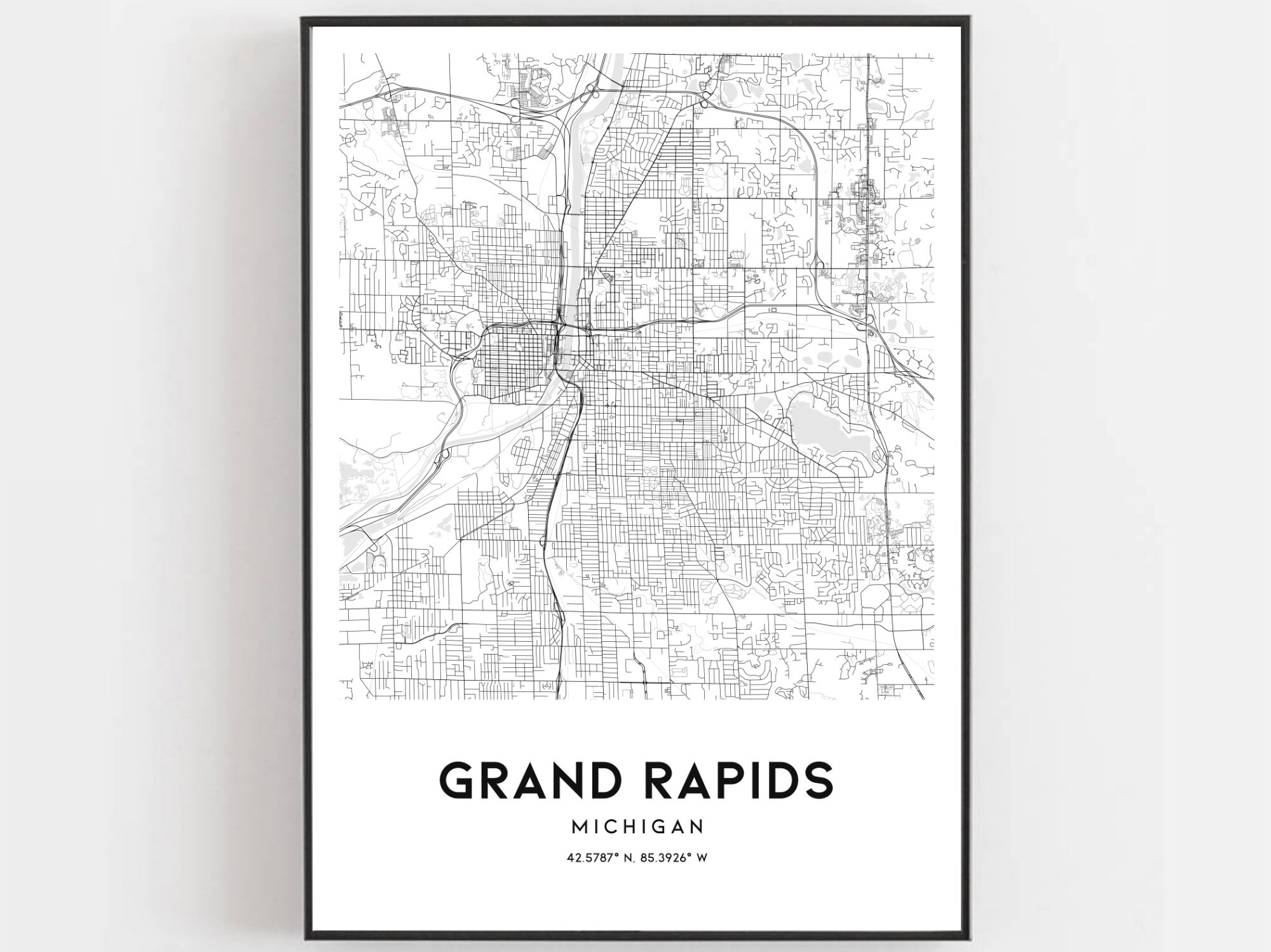Grand Rapids Map Print Grand Rapids Map Poster Wall Art Mi Etsy