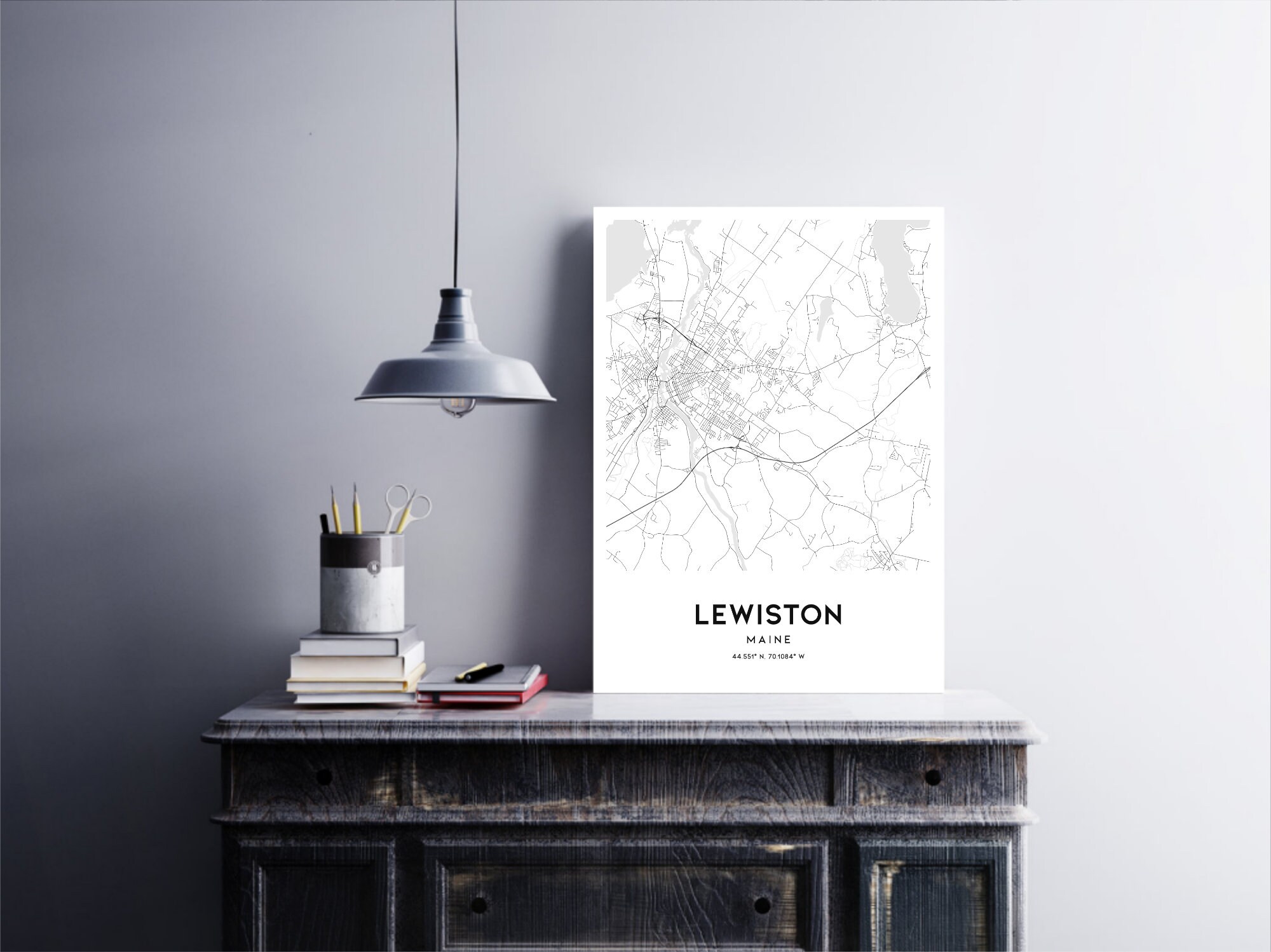 Lewiston Map Print, Lewiston Map Poster Wall Art, Me City Map, Maine