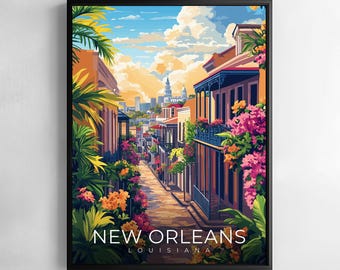 New Orleans poster Louisiana reizen muur kunst historisch stadsgezicht illustratie afdrukken