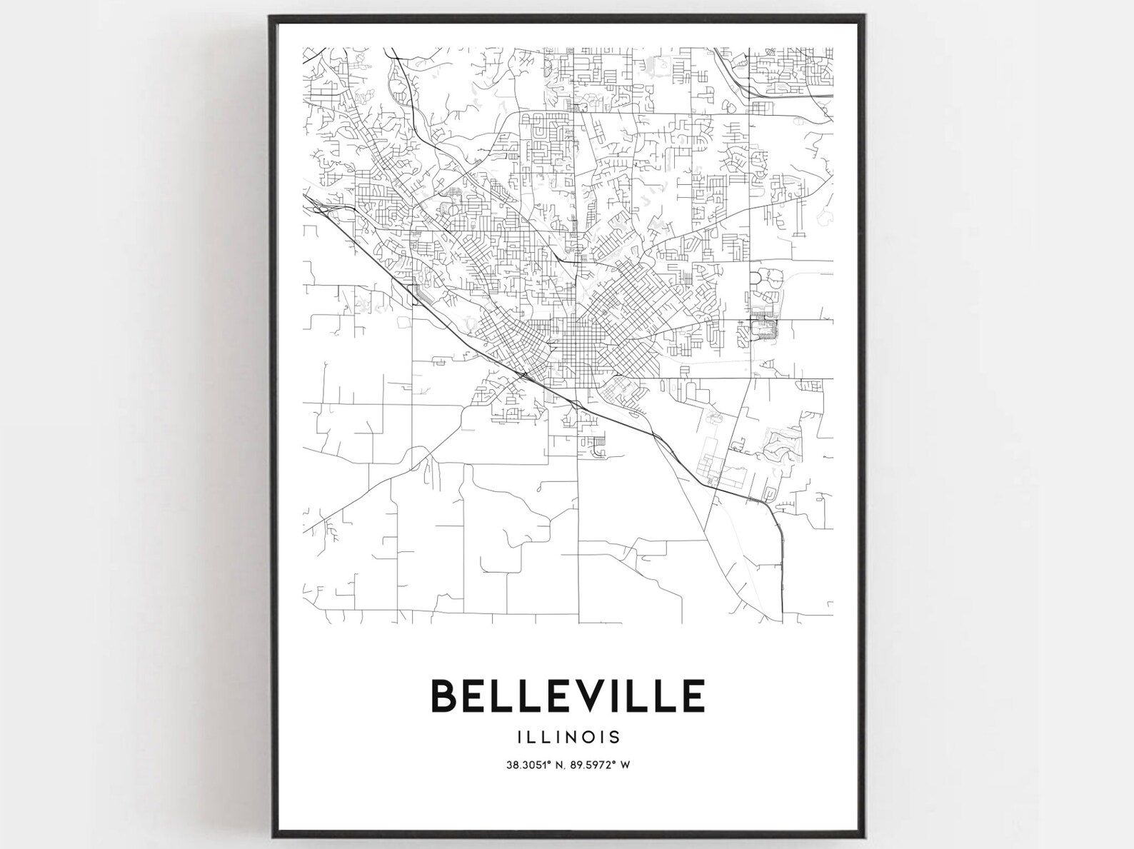 Belleville Map Print Belleville Map Poster Wall Art Il City Etsy