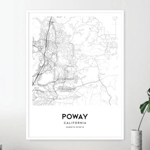 Poway Map Print, Poway Map Poster Wall Art, Ca City Map, California ...