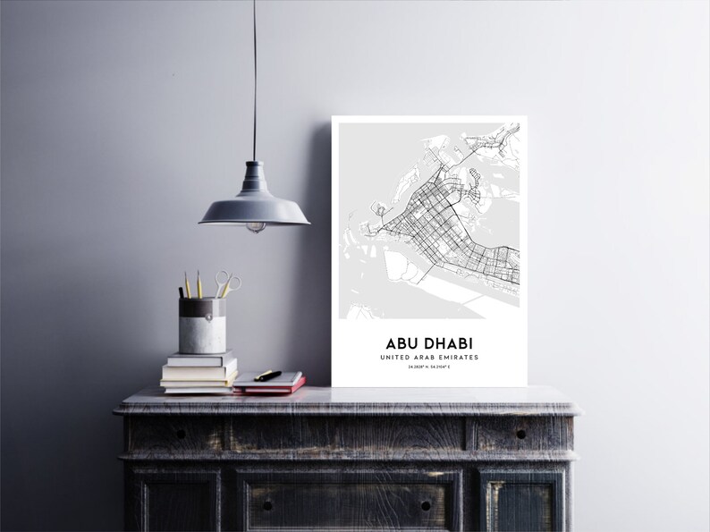 Abu Dhabi Map Print Abu Dhabi Map Poster Wall Art Abu Dhabi Etsy