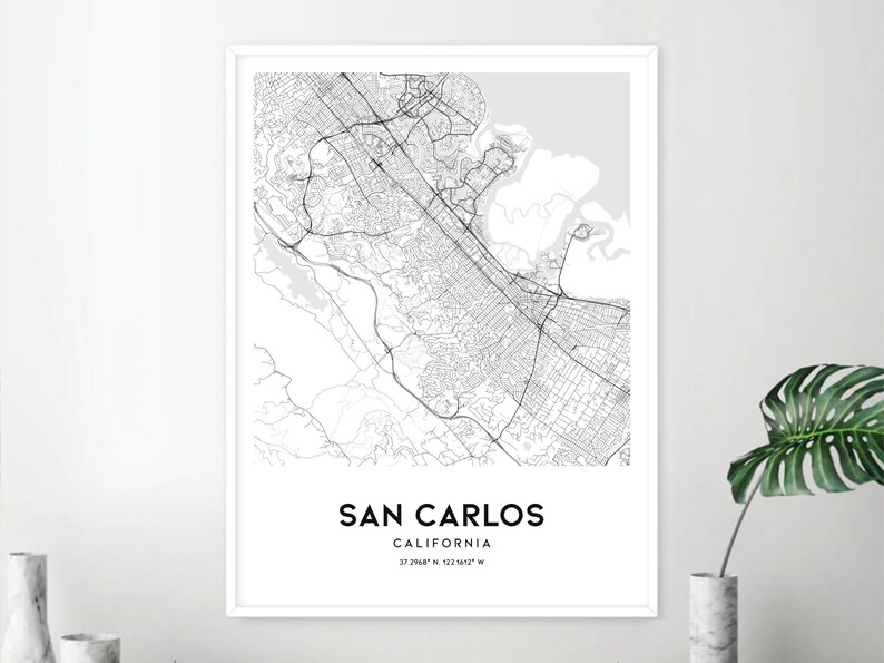 San Carlos Map Print San Carlos Map Poster Wall Art Ca City Etsy