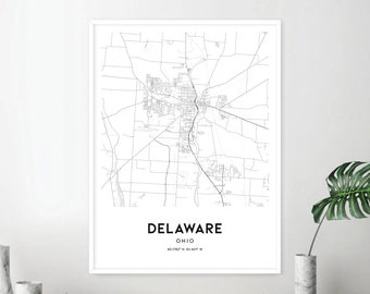Delaware Map Print, Delaware Map Poster Wall Art, Oh  City Map, Ohio Print Street Map Decor, Road Map Gift, D1647