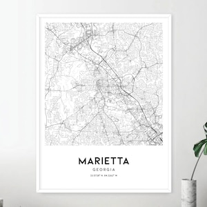 Marietta Map Print, Marietta Map Poster Wall Art, Ga  City Map, Georgia Print Street Map Decor, Road Map Gift, D1226