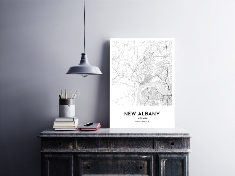 New Albany Map Print, New Albany Map Poster Wall Art, in City Map, Indiana Print Street Map ...