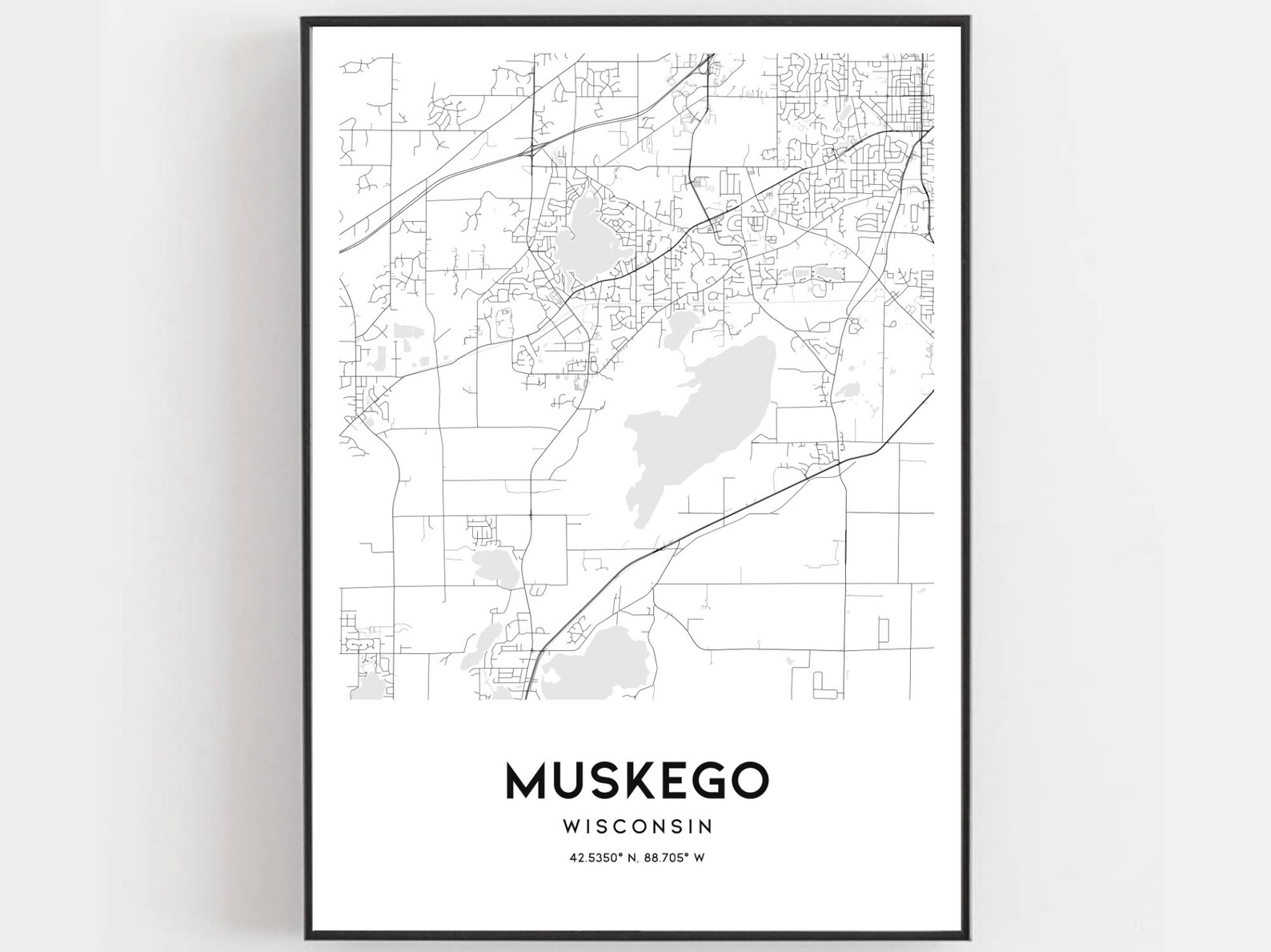 Muskego Map Print Muskego Map Poster Wall Art Wi City Map Etsy