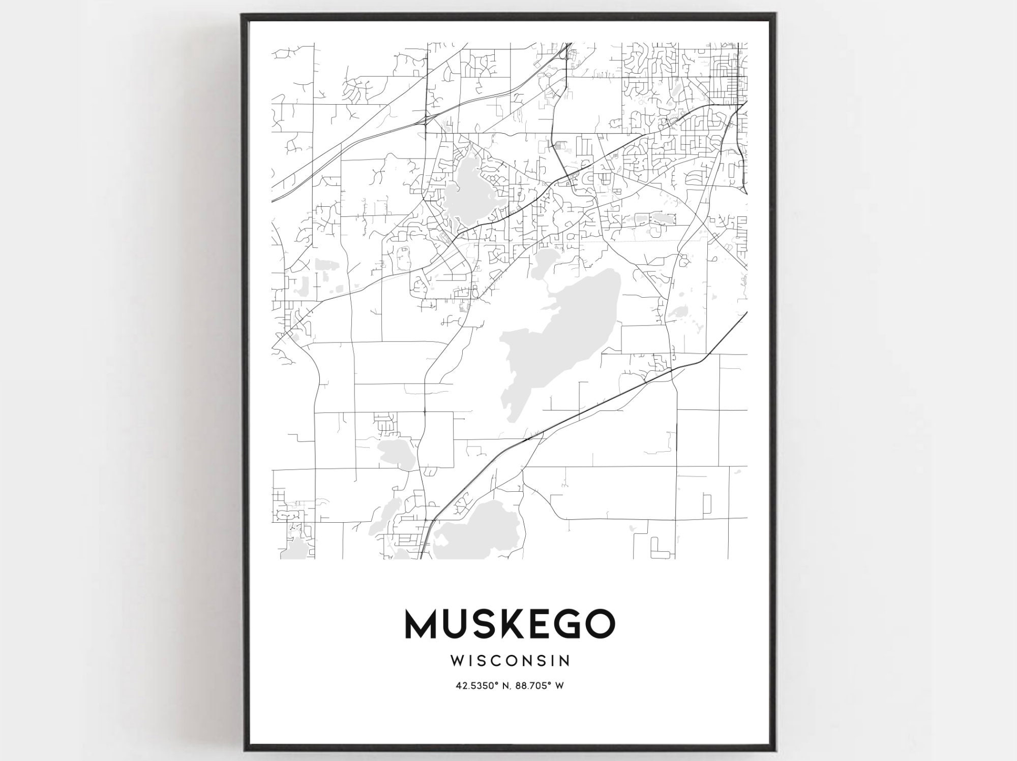 Muskego Map Print, Muskego Map Poster Wall Art, Wi City Map, Wisconsin