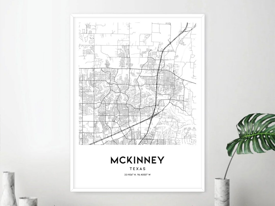Mckinney Map Print, Mckinney Map Poster Wall Art, Tx City Map, Texas Print Street Map Decor ...