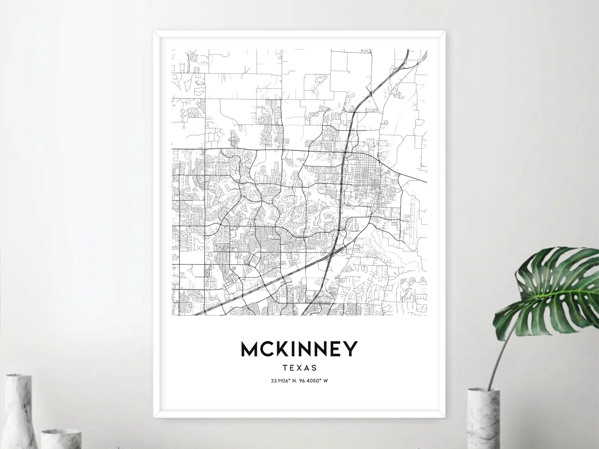Mckinney Map Print, Mckinney Map Poster Wall Art, Tx City Map, Texas Print Street Map Decor ...