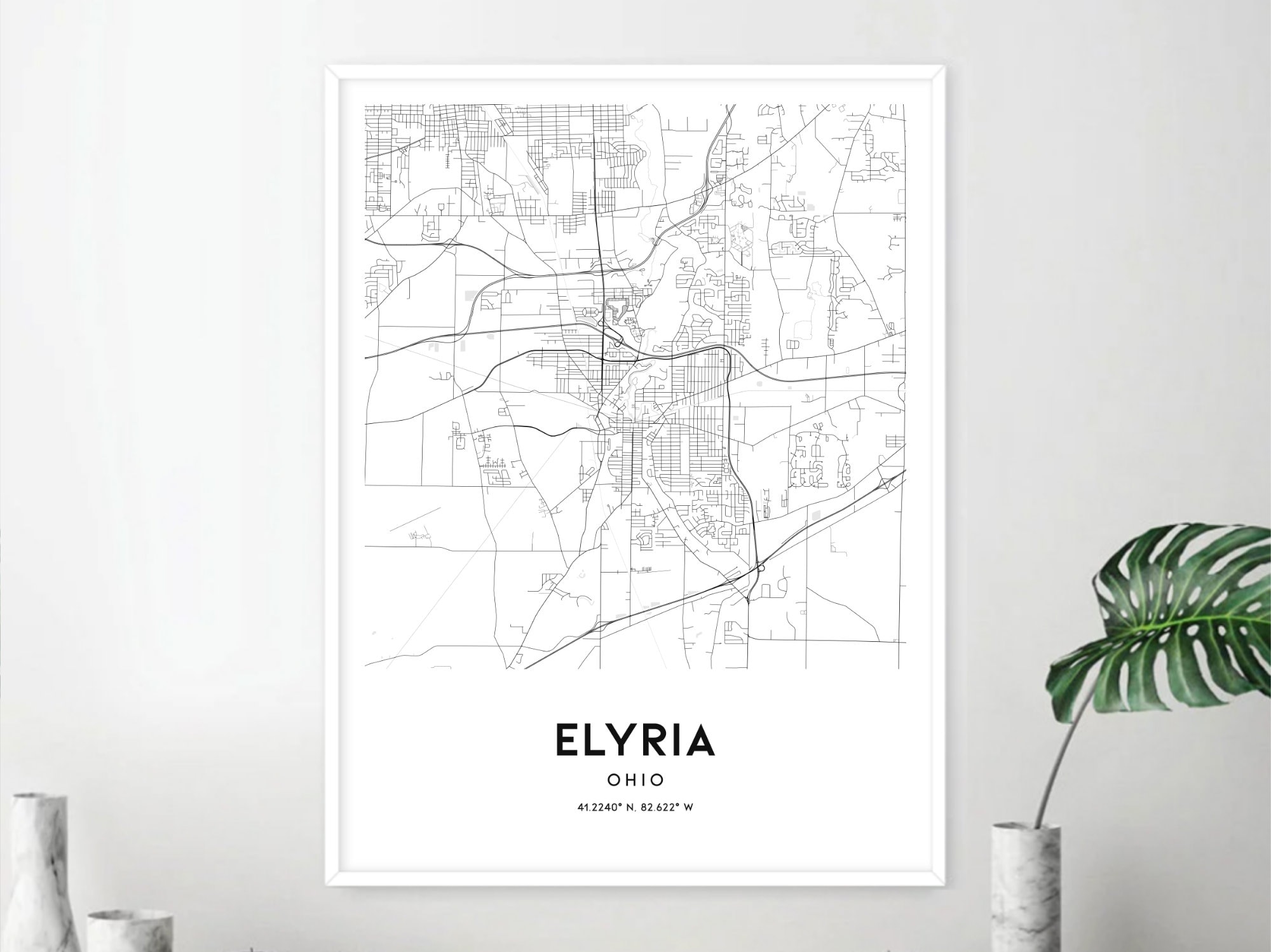 Elyria Map Print, Elyria Map Poster Wall Art, Oh City Map, Ohio Print