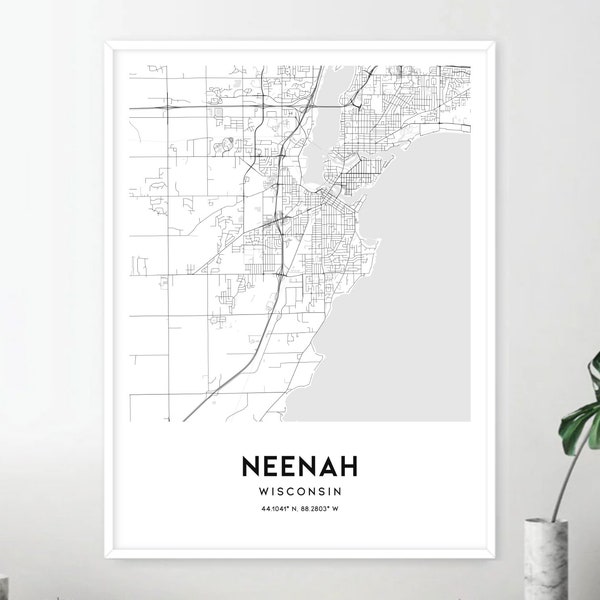 Neenah Map Print, Neenah Map Poster Wall Art, Wi  City Map, Wisconsin Print Street Map Decor, Road Map Gift, D2093