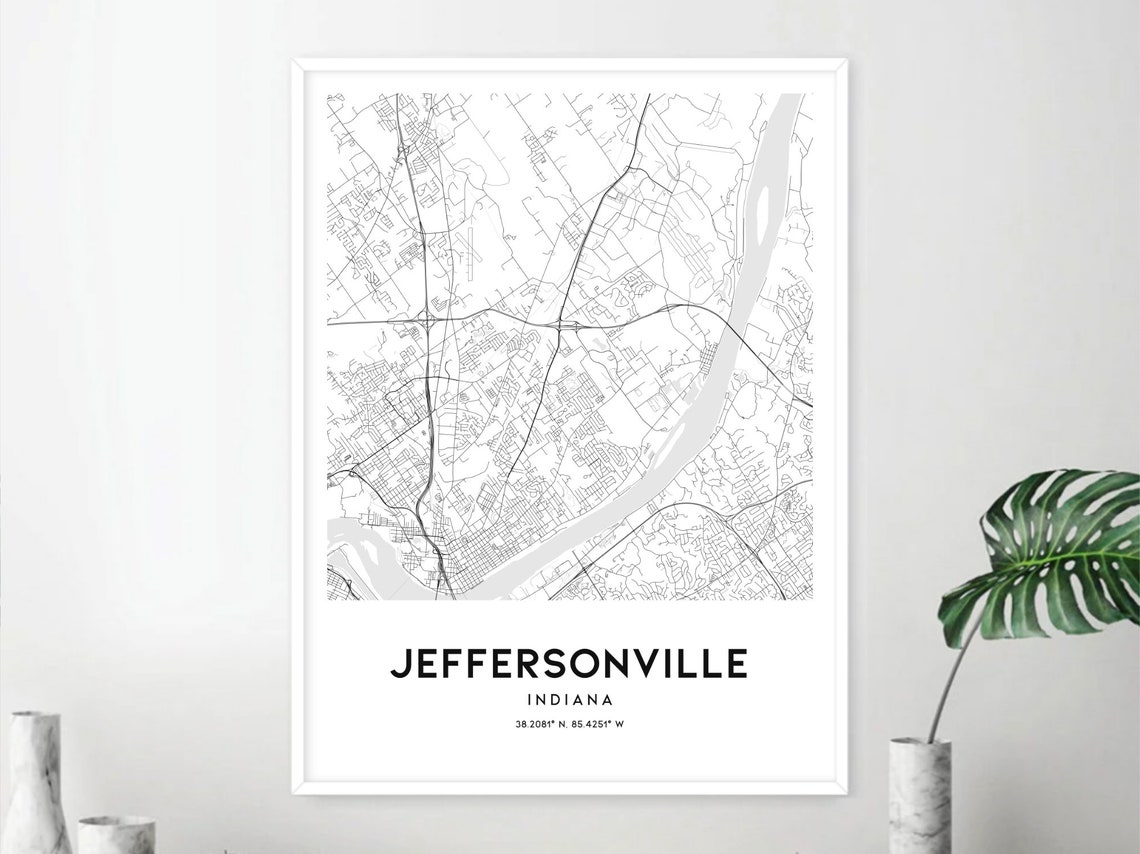 Jeffersonville Map Print, Jeffersonville Map Poster Wall Art, in City