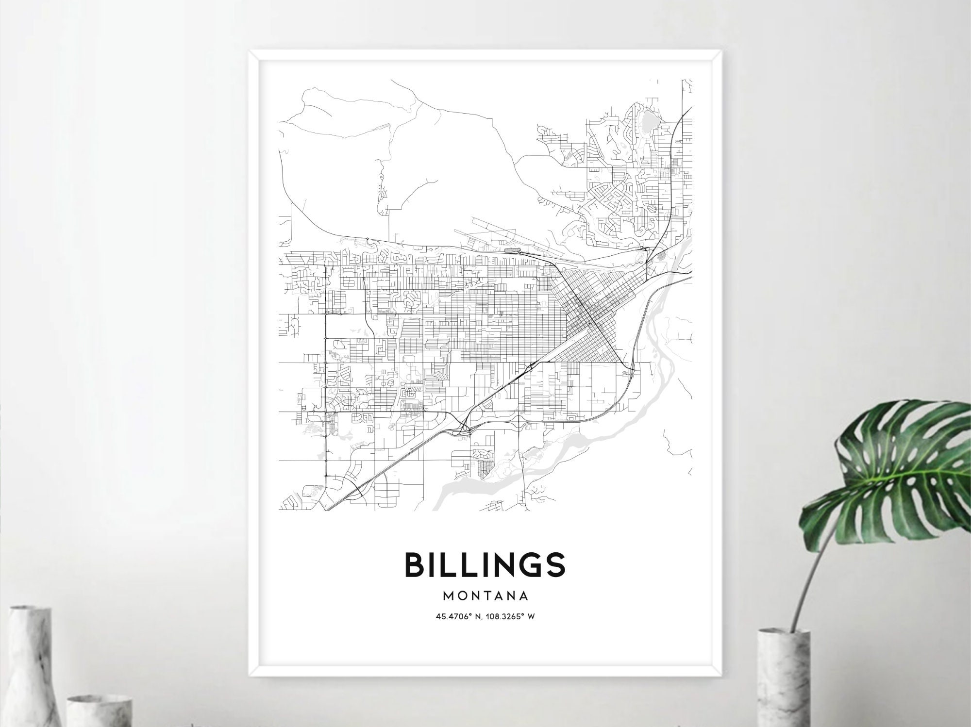 Billings Map Print, Billings Map Poster Wall Art, Mt City Map, Montana ...