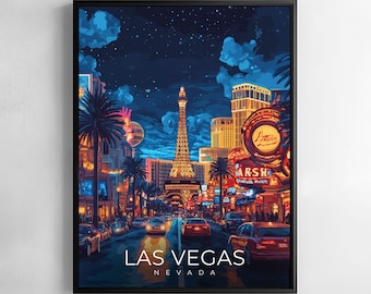 Las Vegas Nevada Print Travel Wall Art Cityscape Illustration Poster