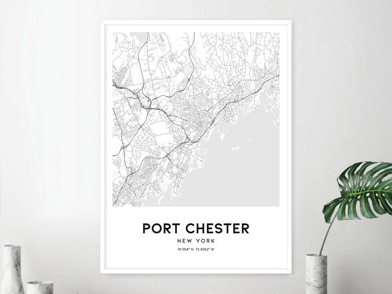 Port Chester Map Print Port Chester Map Poster Wall Art Ny Etsy