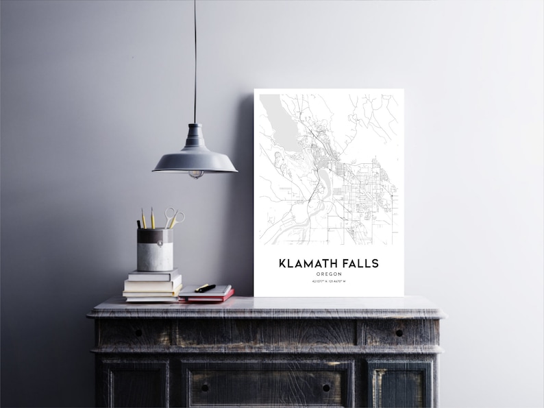 Klamath Falls Map Print, Klamath Falls Map Poster Wall Art, or City Map, Oregon Print Street Map