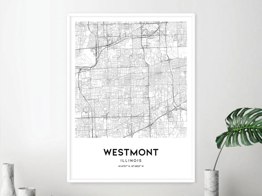 Westmont Map Print, Westmont Map Poster Wall Art, Il City Map, Illinois