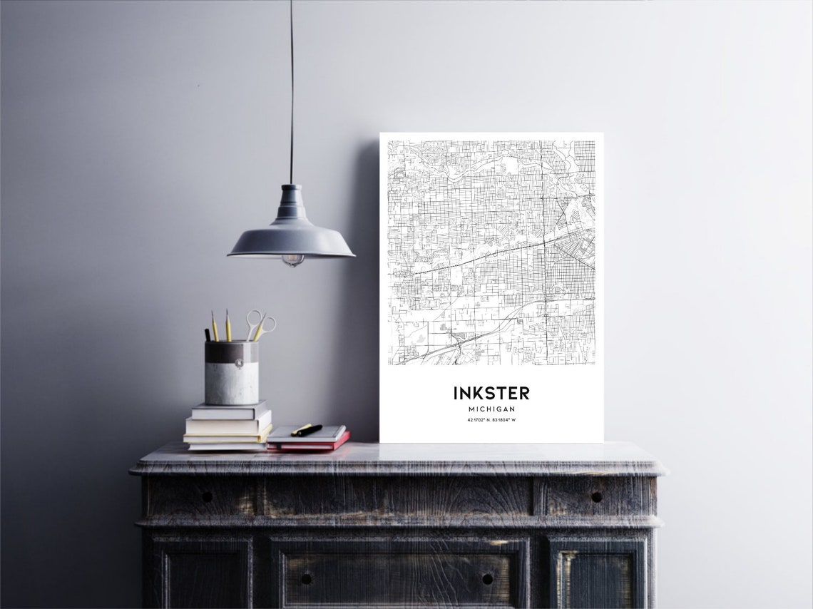 Inkster Map Print Inkster Map Poster Wall Art Mi City Map Etsy