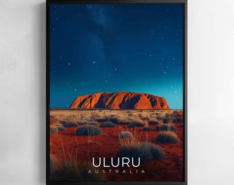 Uluru Australia Travel Print Wall Art Outback Illustration Poster