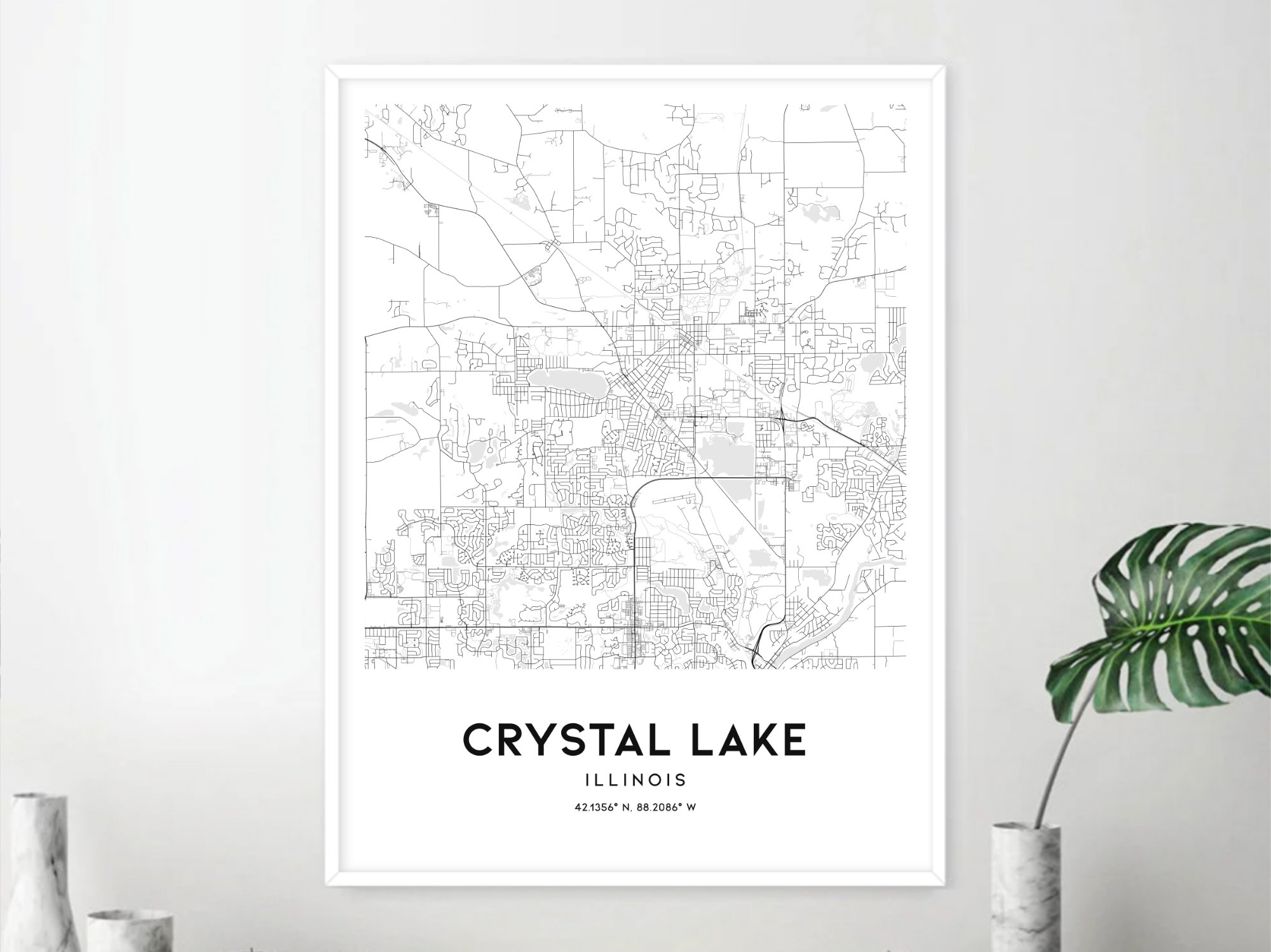 Crystal Lake Map Print, Crystal Lake Map Poster Wall Art, Il City Map