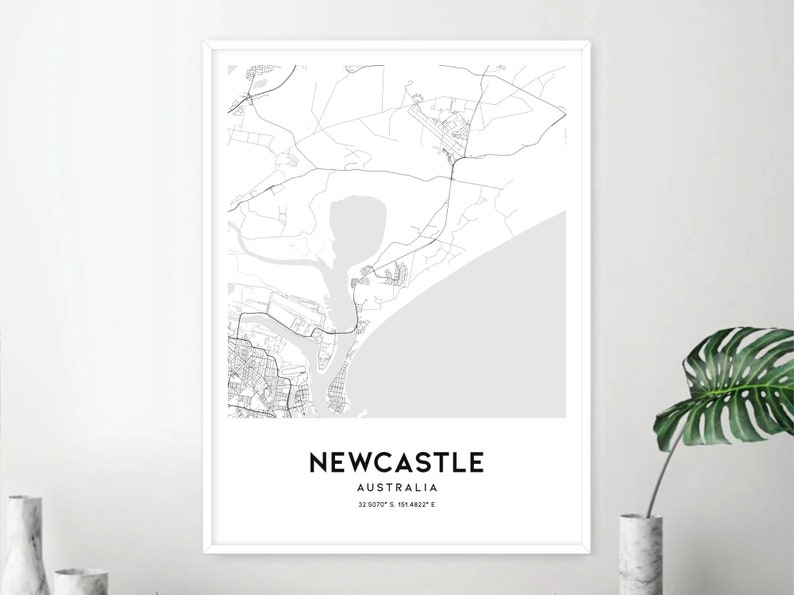 Newcastle Map Print, Newcastle Map Poster Wall Art, Newcastle City Map