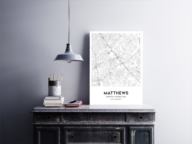 Matthews Map Print, Matthews Map Poster Wall Art, Nc City Map, North