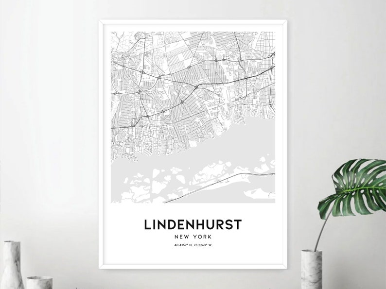 Lindenhurst Map Print, Lindenhurst Map Poster Wall Art, Ny City Map