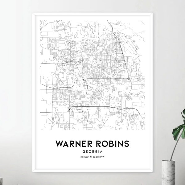 Warner Robins Map Print, Warner Robins Map Poster Wall Art, Ga  City Map, Georgia Print Street Map Decor, Road Map Gift, D706