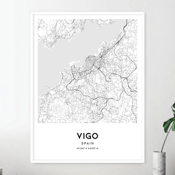 Vigo Karte Druck, Vigo Karte Poster Wandkunst, Vigo Stadt karte, Vigo Print Straßenkarte Dekor, Road Map Geschenk, D454