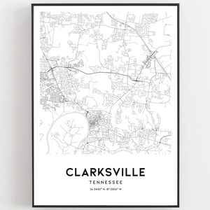 Clarksville Map Print Clarksville Map Poster Wall Art Tn | Etsy