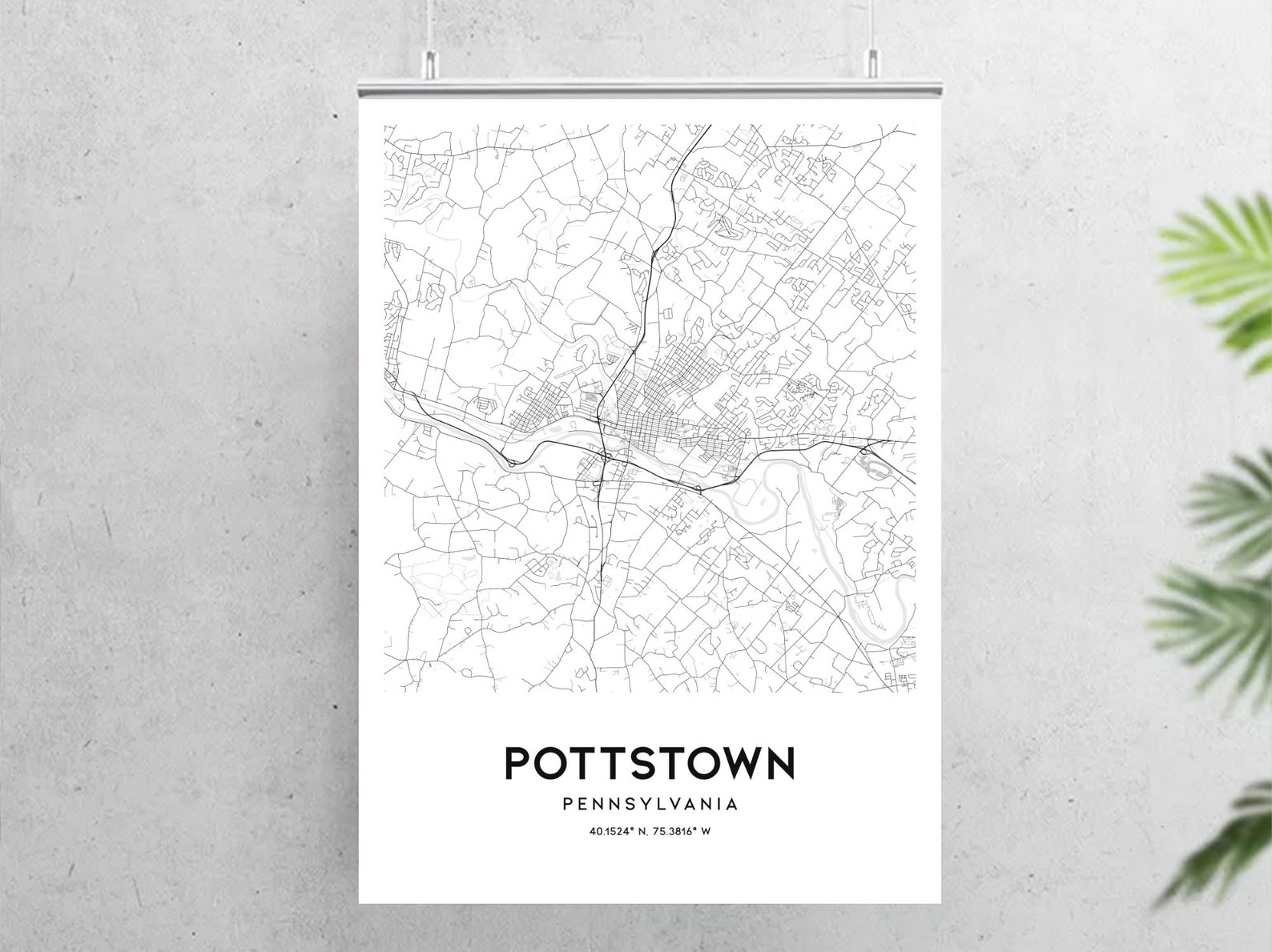 Pottstown Map Print Pottstown Map Poster Wall Art Pa City Etsy
