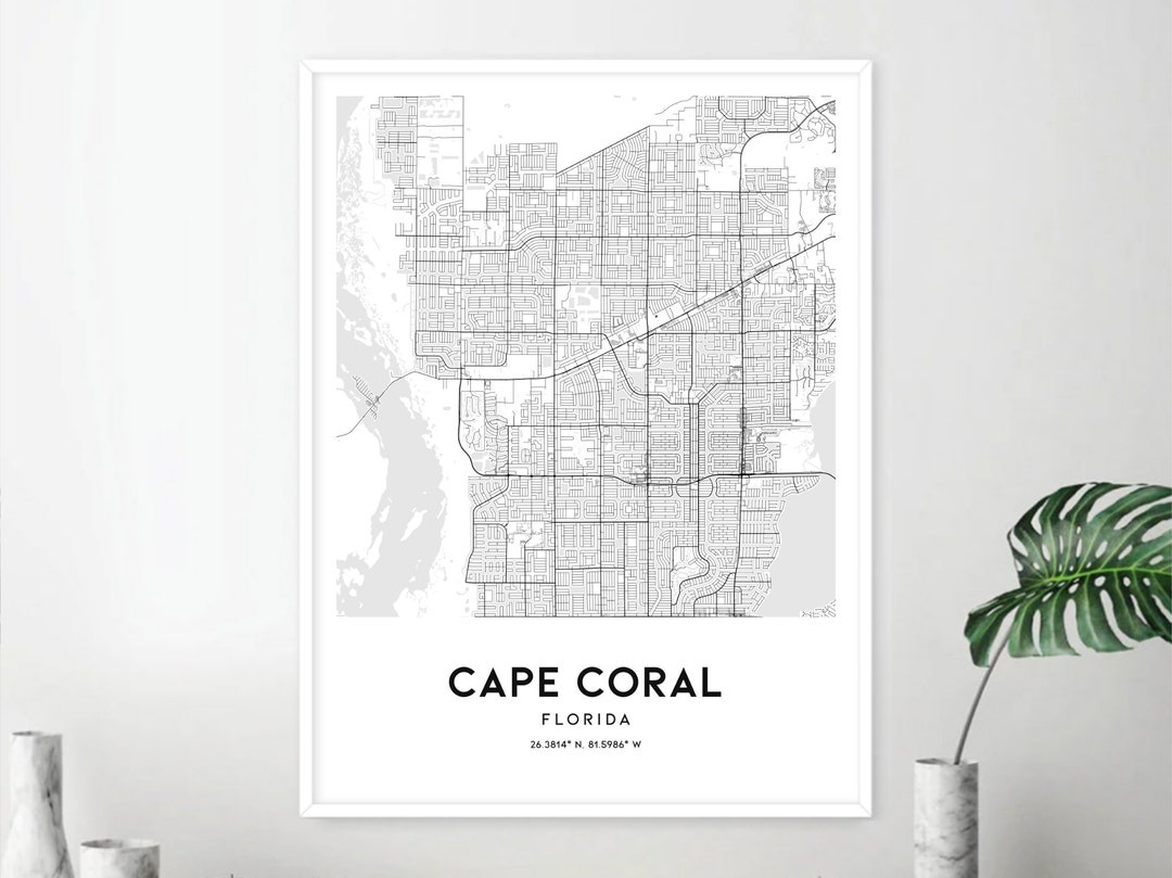 Cape Coral Map Print, Cape Coral Map Poster Wall Art, Fl City Map