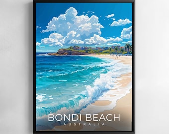 Bondi Beach Australia Travel Print Coastal Wall Art Surf Ocean Beach Home Decor Poster