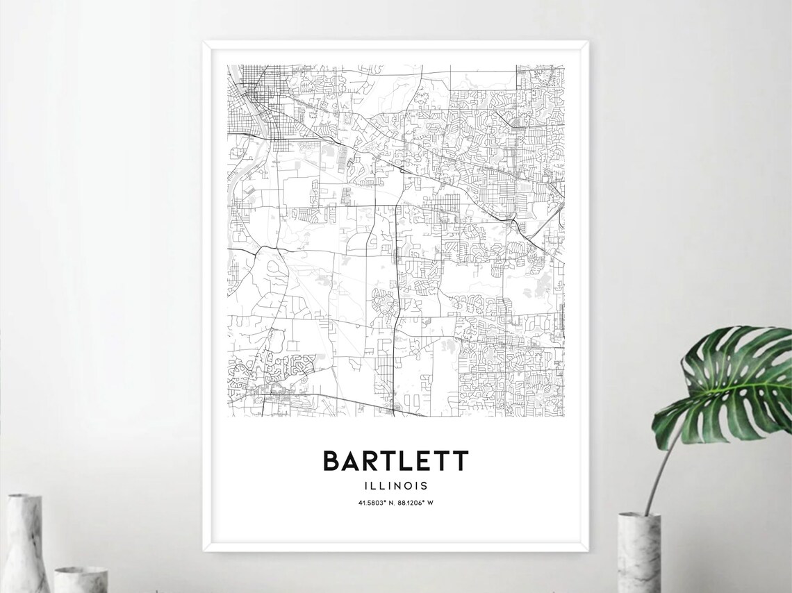 Bartlett Map Print Bartlett Map Poster Wall Art Il City Map Etsy