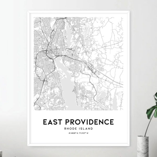 East Providence Map Print, East Providence Map Poster Wall Art, Ri  City Map, Rhode Island Print Street Map Decor, Road Map Gift, D1453